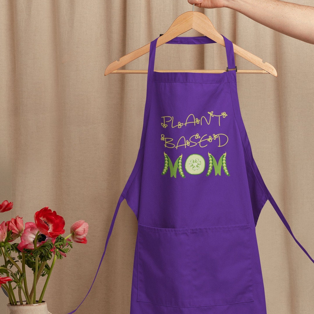 Vegan Apron, Plant Based Mom Premier Cotton Cooking Apron, Graphic