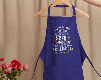 Vegan Apron I Am Killing It Premier Cotton Apron, Plant Based Cooking Chef Aprons , Adults Graphic Printed Vegan Apron For Men and Women