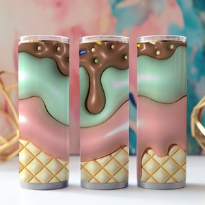 Frozen Delights: 20oz Tumbler Wrap with 3D Inflated Ice Cream Treats