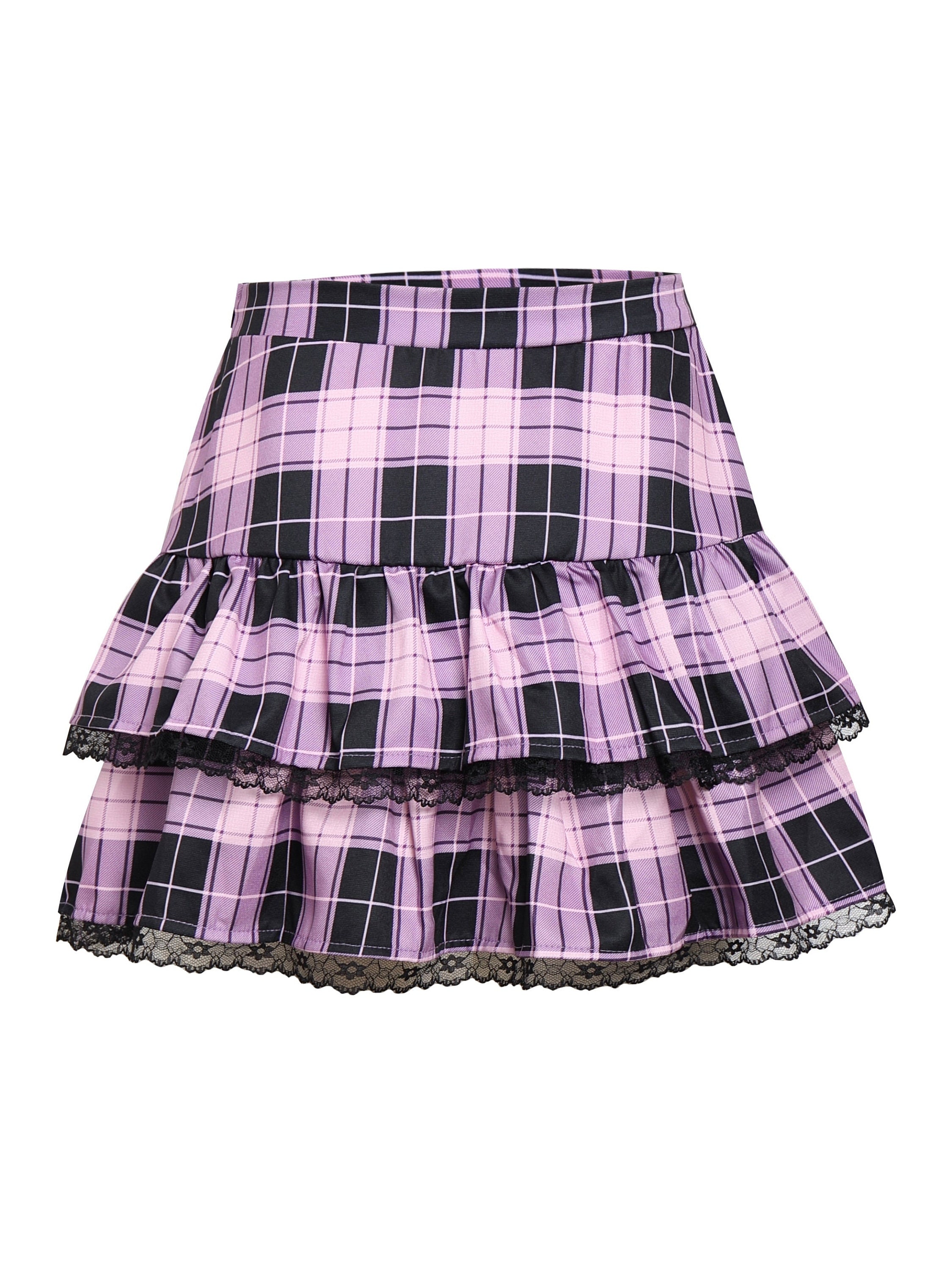 Custom Kpop Aespa Ningning Purple Plaid Black Lace Y2k Skirt - Etsy