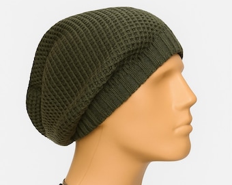 Men's Waffle Knit Slouchy Beanie/Hat, Boys Winter Cap