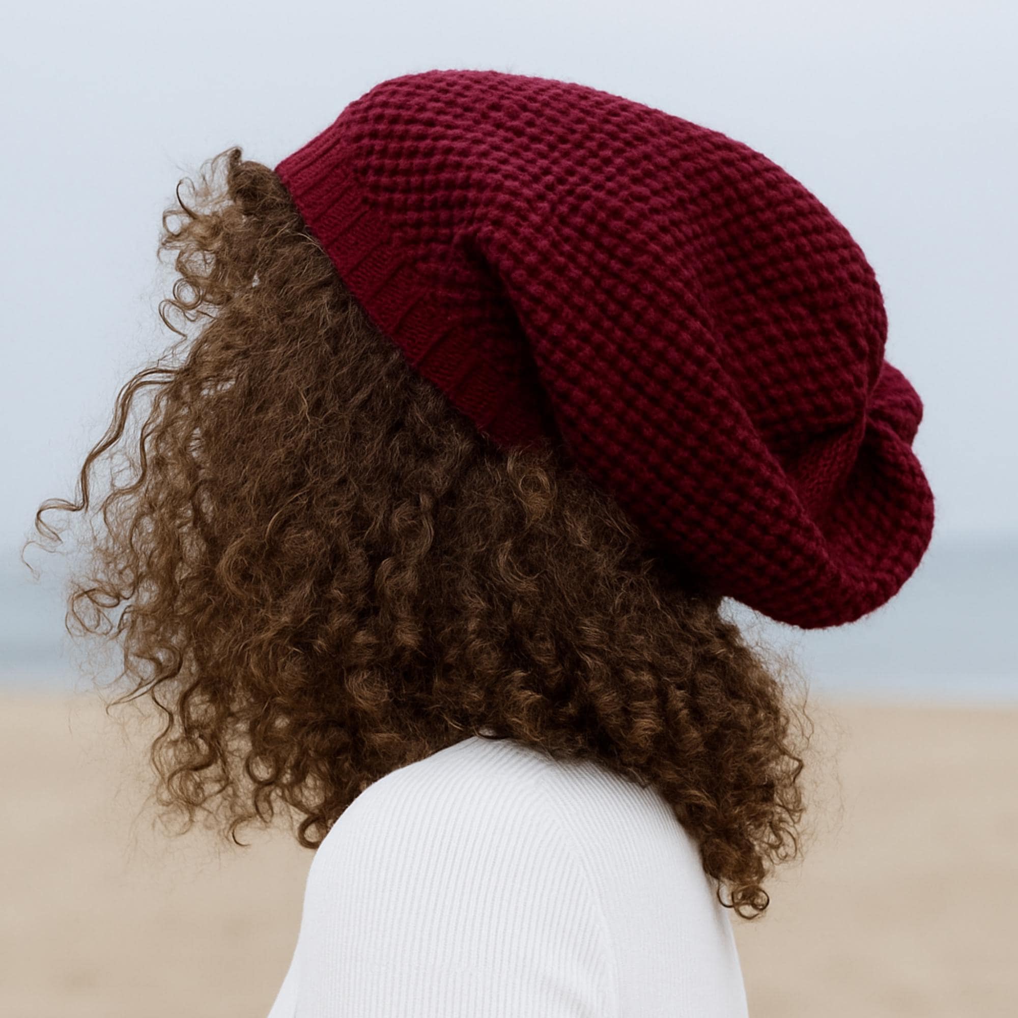 Cozy Waffle Knit slouchy boho Beanie Waffle Knit Soft Slouchy Beanie Winter Warm Ski Skater Hip  main image 3