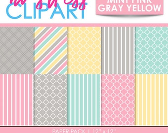 Mint Pink Gray Yellow Digital Papers