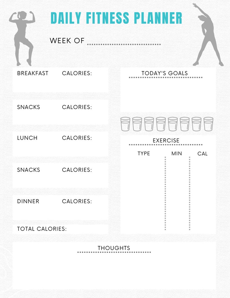 Daily Fitness Planner Printable Track Meals, Calories, Exercise and ...