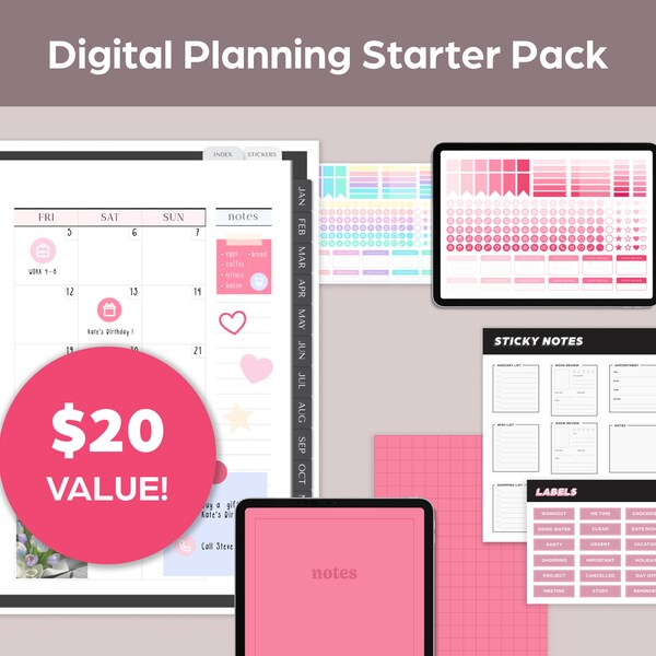 Digital Planning Starter Pack | Digital Planner Bundle, Digital Stickers, Digital Planning Starter Kit, Digital Notebook, Note taking