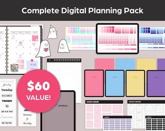 Complete Digital Planning Pack | Digital Planning bundle, note taking, digital stickers, daily journal, goodnotes, student planner, kit