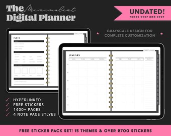 Minimalist Digital Planner | Undated digital planner, FREE Digital Stickers, GoodNotes Digital Study Planner