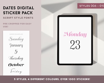 Script Dates Digital Sticker Sheet | Goodnotes Stickers, Stickers for Digital Planner, Notability Stickers, Sticker Sheets, Planner Stickers