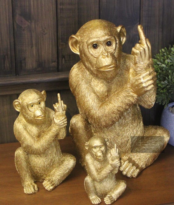Large Naughty Golden Middle Finger Monkey Ornament - Etsy