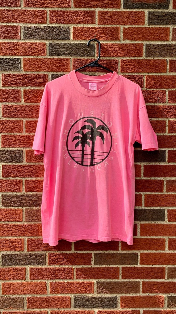 Vintage Houston Gulf Coast Neon Pink Tshirt with … - image 1