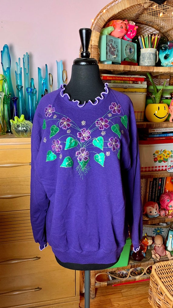 Vintage Purple Lettuce Hem Pullover Sweatshirt wi… - image 1