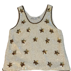 Vintage 80s Rina Z Cream Sequin/Beaded Star top- RARE
