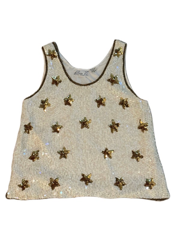 Vintage 80s Rina Z Cream Sequin/Beaded Star top- R