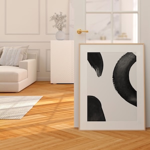 Noir et Blanc Wabi Sabi Abstrait Minimaliste Moderne Grand Coup de Pinceau Affiche d’Art Mural Scandinave Contemporain Imprimable