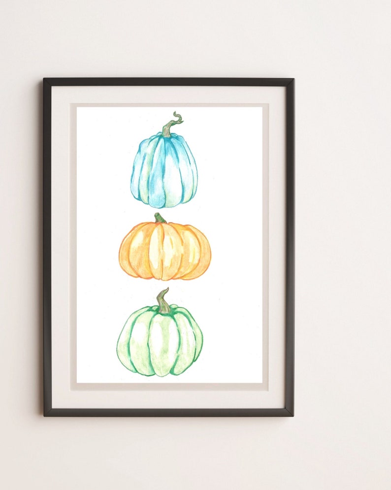 Stacked Pumpkins Watercolor Printable Wall Art, Autumn Decorations ...