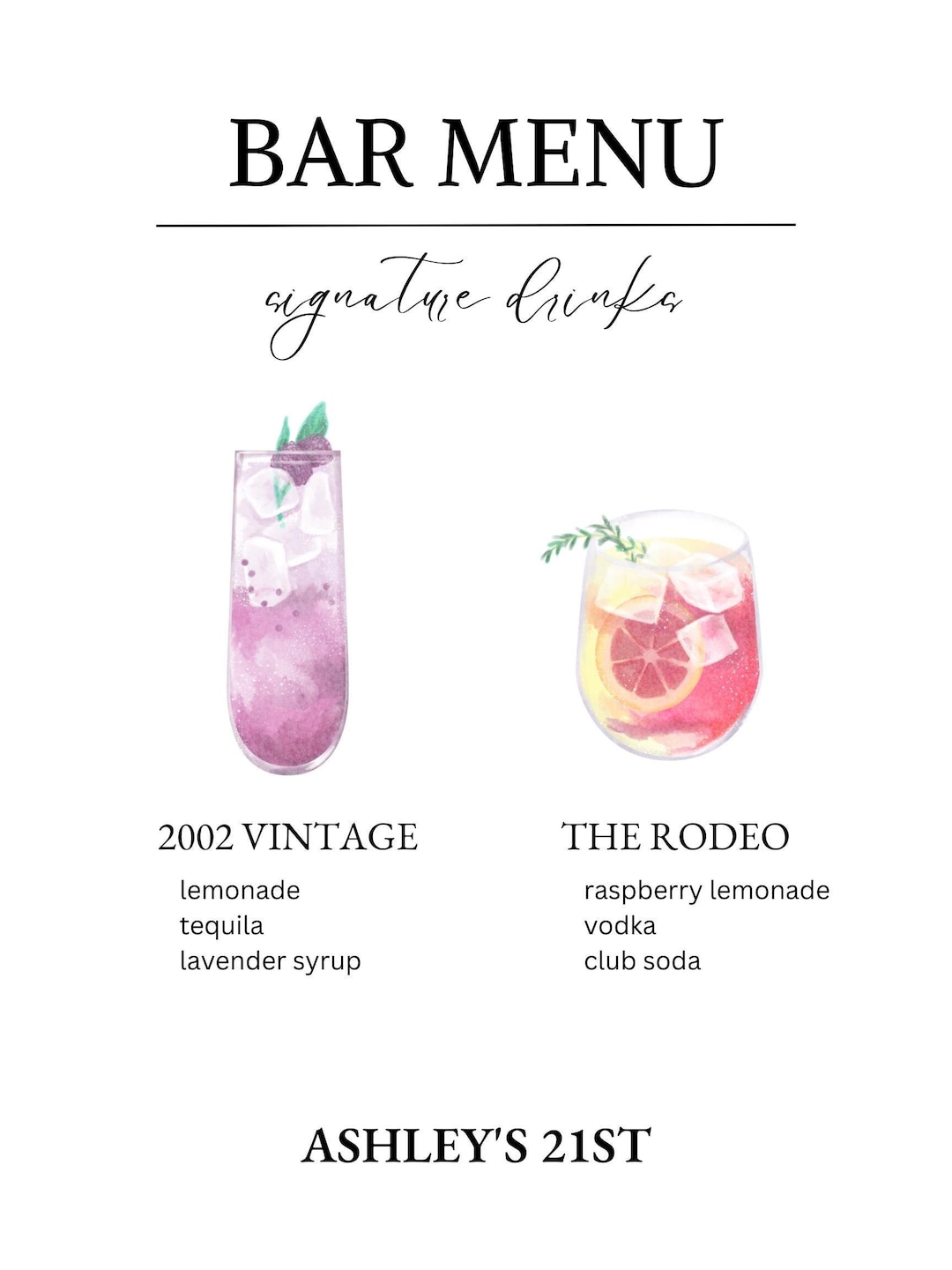 Custom 21st Birthday Drink Menu (digital Template) - Etsy