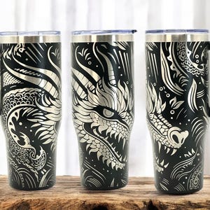 Dragon Tattoo Themed 40oz Laser Engraved Steel Tumbler