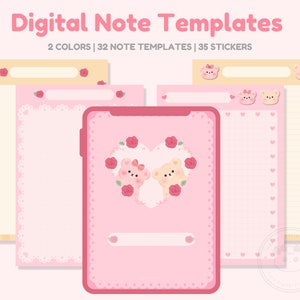 Kawaii Digital Note Templates, Cute Goodnotes Note Book for IPAD/Android, Note Taking, Cute Bear Aesthetic Japanese Notepad