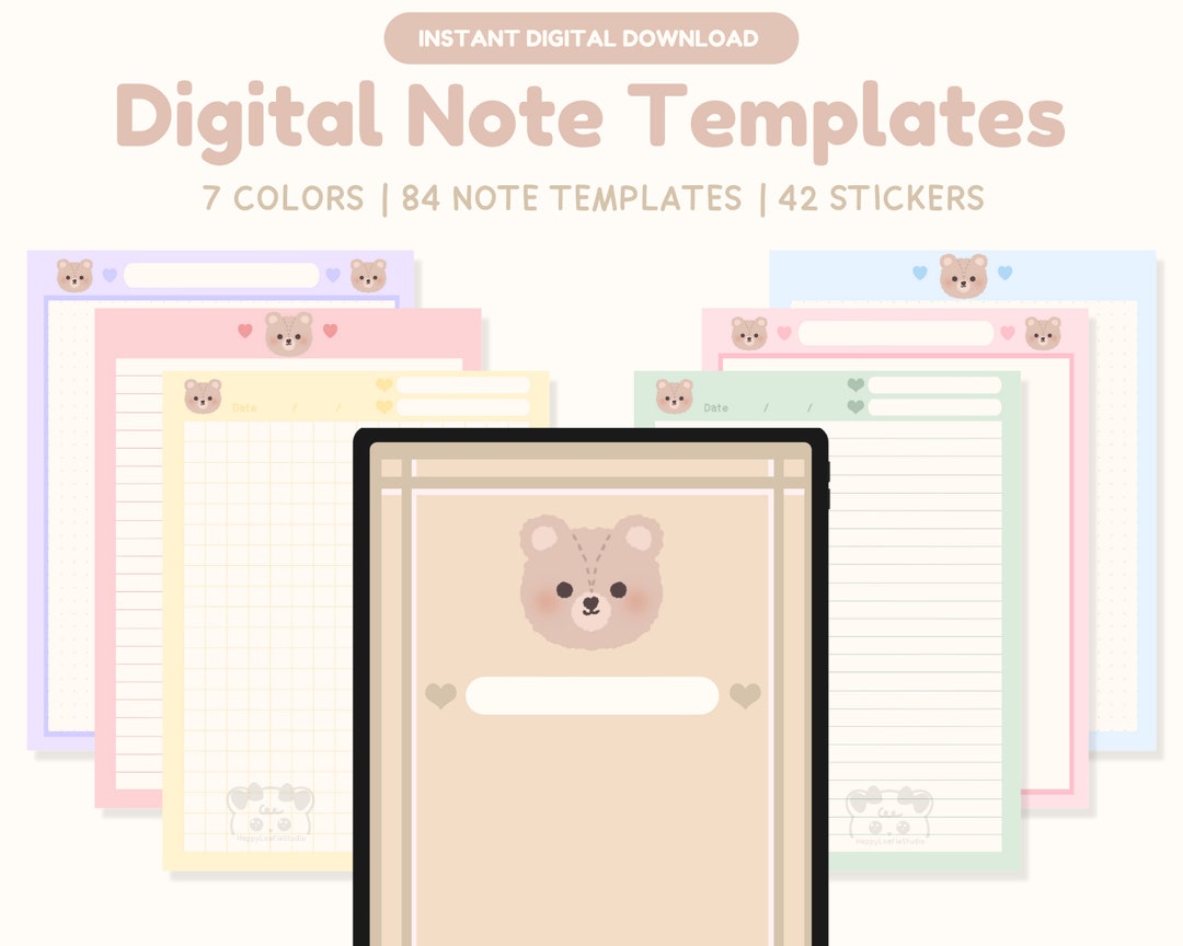 Kawaii Digital Note Templates Cute Digital Note Book Goodnotes iPad ...