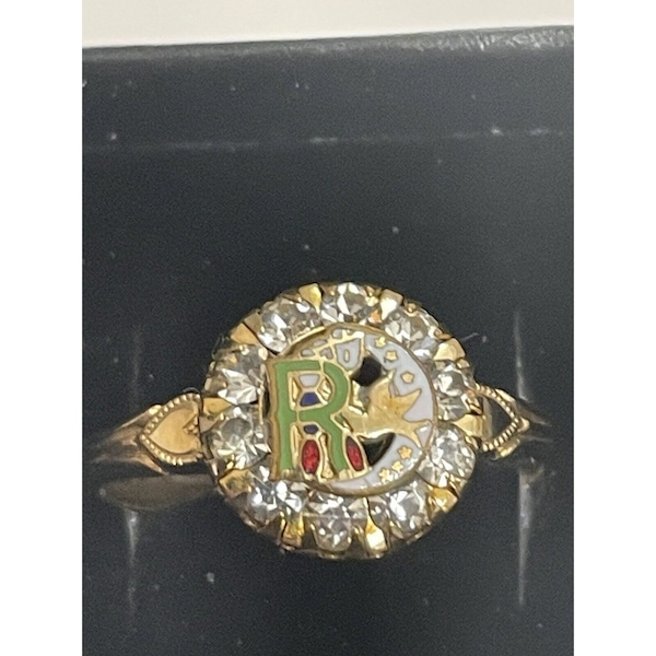 Round Daughters of Rebekah IOOF Odd Fellows 10k GF Ring Size 4.5 Rhinestones