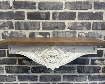 Ornate White Carved Wood Shelf