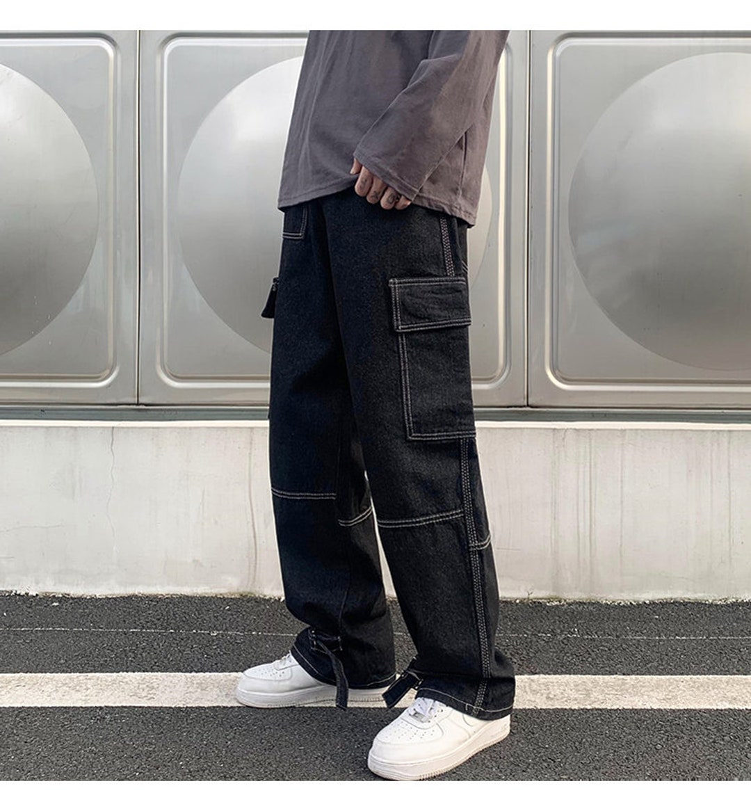 Men Baggy Jeans Retro Paisley Denim Pants Hip Hop Casual Straight Leg  Trousers