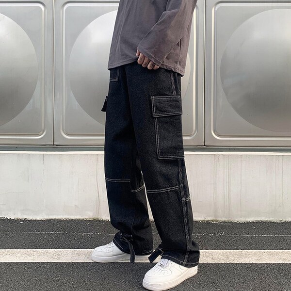 Men's Blue Hole Ripped Baggy Jeans Hip Hop Streetwear Skateboard Denim Pants Men's Camouflage Loose Jeans plus Size 4XL 102106