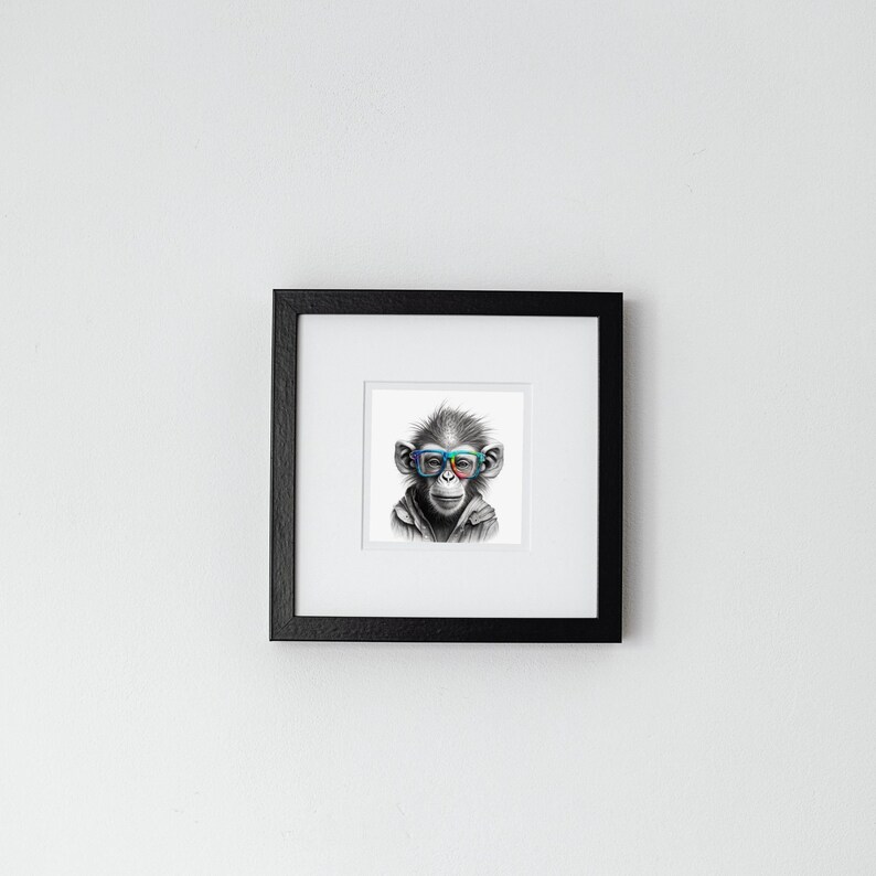 Monkey Animal Prints Animal With Glasses Animal Art Etsy