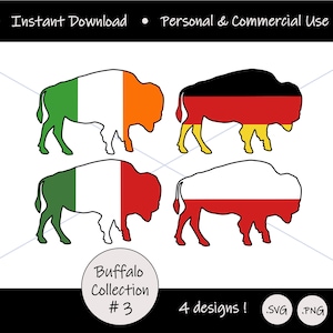 Drapeaux du patrimoine en forme de buffle, sous forme de fichier numérique pour faire de l'artisanat ; Fichier de conception SVG PNG, drapeau italien, drapeau allemand, drapeau irlandais, drapeau polonais