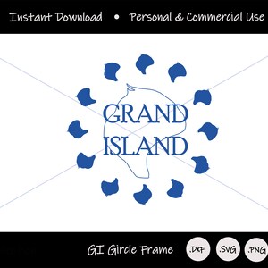 Fichier numérique en forme de cadre circulaire Grand Island pour l'artisanat local à thème ; oeuvre d'art bleue et blanche de Grand Island à New York