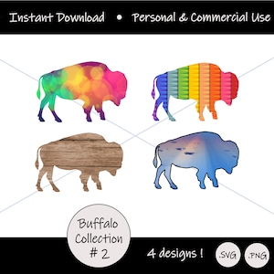 Forme de buffle arc-en-ciel, buffle avec des centres de texture, sous forme de fichier numérique pour la fabrication d'objets artisanaux locaux ; Fichier de conception numérique SVG PNG pour l'art Buffalo NY