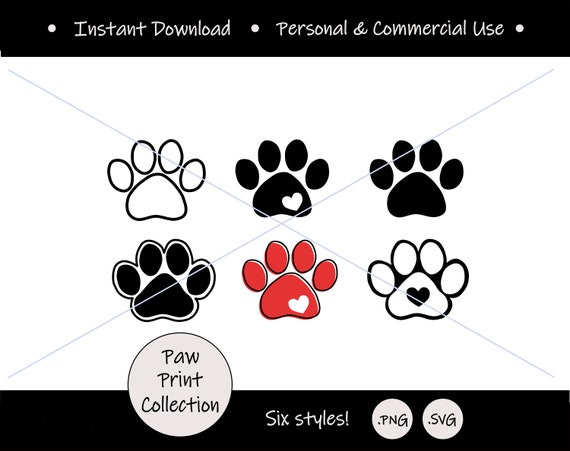 Paw Print PNG with transparent background; pet paw print clipart; cat paw  with heart; dog paw with heart; SVG PNG digital design files
