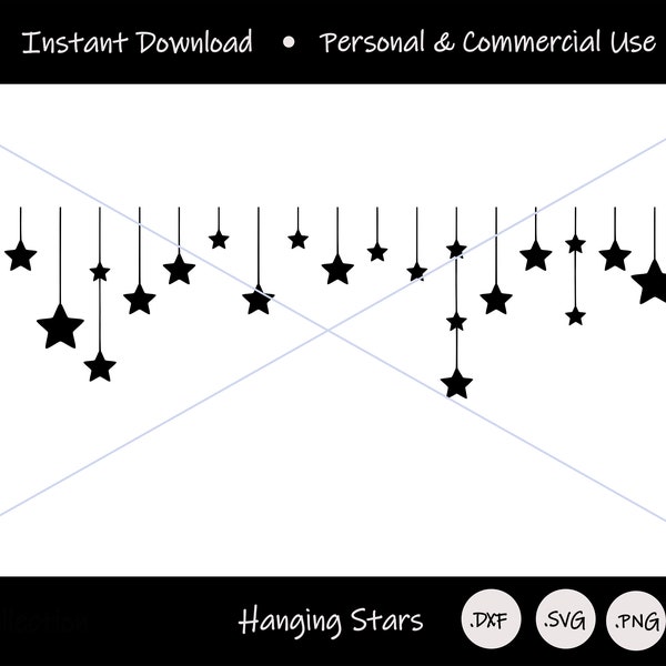 Hanging stars digital file; starry banner and star clipart; instant download