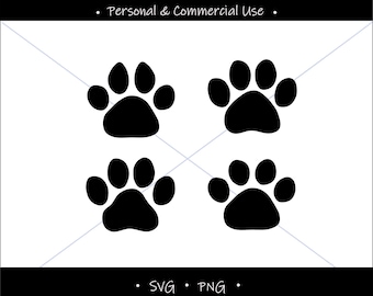 Paw Print Clipart: Cat & Dog Paws, Transparent PNG SVG (Digital Download)