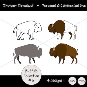 Dessins de buffles, dessins animés de buffles, sous forme de fichier numérique pour la fabrication d'objets artisanaux locaux ; Fichier de conception numérique SVG PNG pour l'art de Buffalo NY ; bison brun