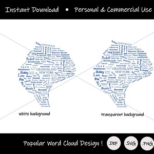 Fichier numérique nuage de mots Grand Island STREETS pour faire des cadeaux et de l'artisanat sur le thème local, forme Grand Island bleu blanc avec de nombreux noms de rues