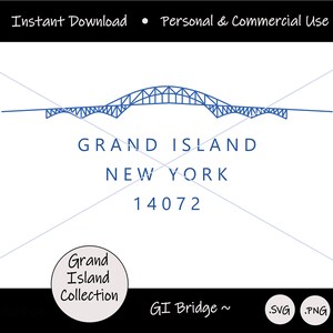 Fichier numérique du pont de Grand Island pour faire des cadeaux et de l'artisanat sur le thème local, forme de pont de Grand Island bleu blanc