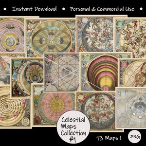 Mapas celestiales imágenes prediseñadas imprimibles para manualidades, estrellas del zodíaco mapa del cielo colección de archivos PNG de alta calidad, uso comercial de descarga digital instantánea