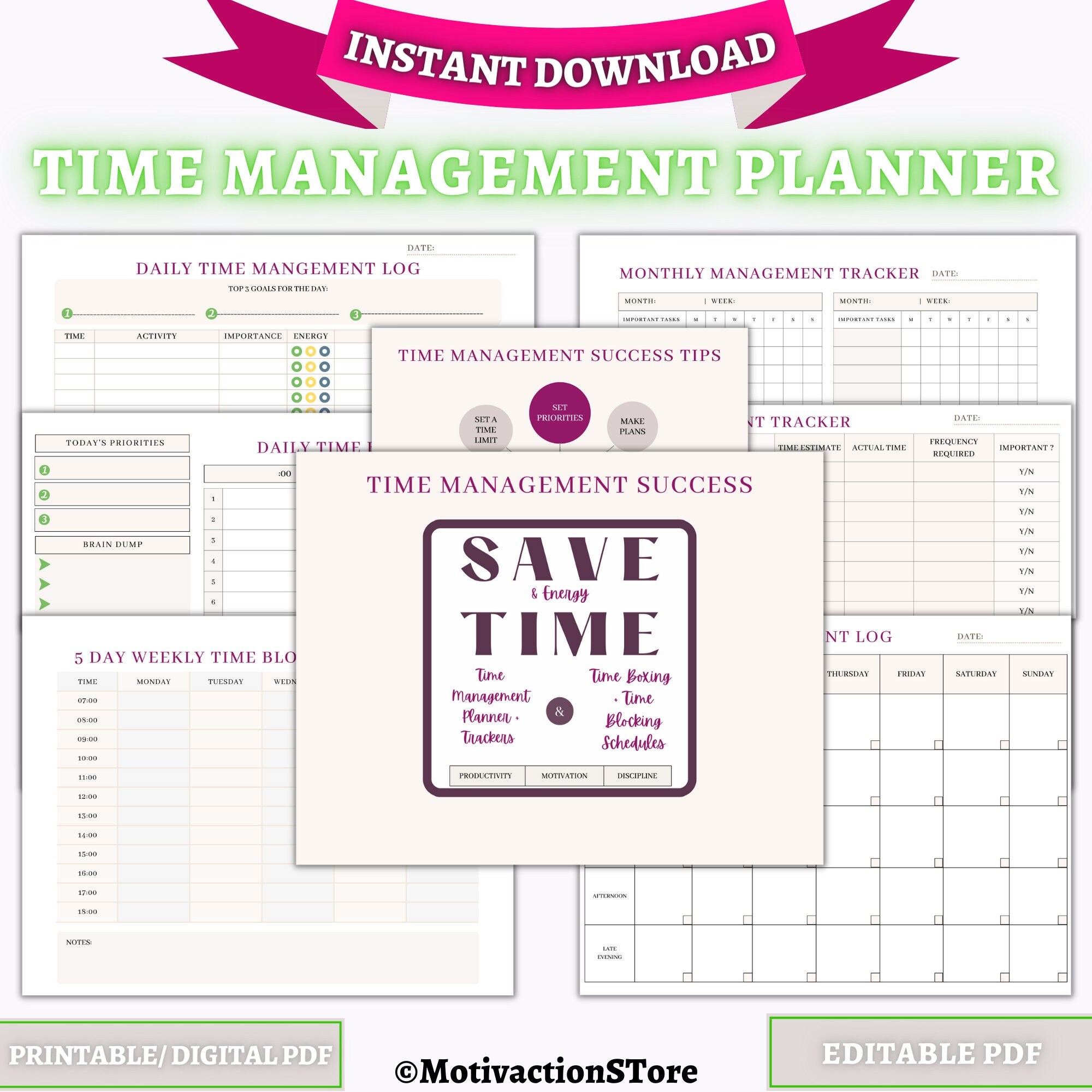 Time Management Lg Time Management | Work Log | Time Blocking | Action Plan | Smart Goals ...