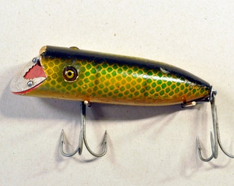 FISHING LURE Vintage Popper Lure, Clear, Two Treble Hooks, No