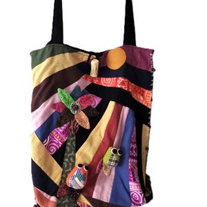 Handmade Patchwork Fabric Large "Snug Bugs" Tote Bag Purse OOAK