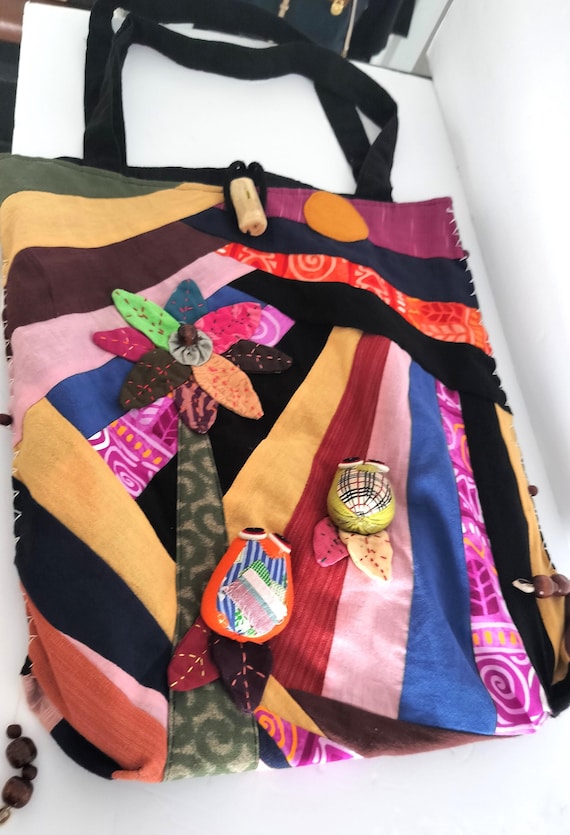 Handmade Patchwork Fabric Large "Snug Bugs" Tote … - image 2