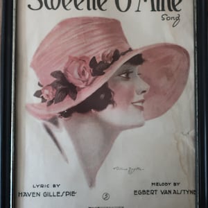 Sweetie O&#39; Mine Song Original 1920 Vintage Antique Sheet Music Framed Artwork!!