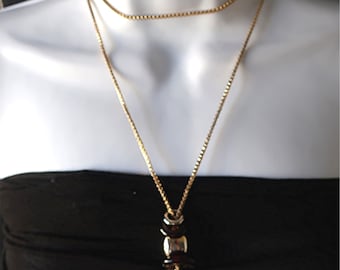 Vintage 1970s Unsigned Long 34" Gold Tone Heavy Chain Necklace with Contemporary Mod Pendant Elegant & Unusual
