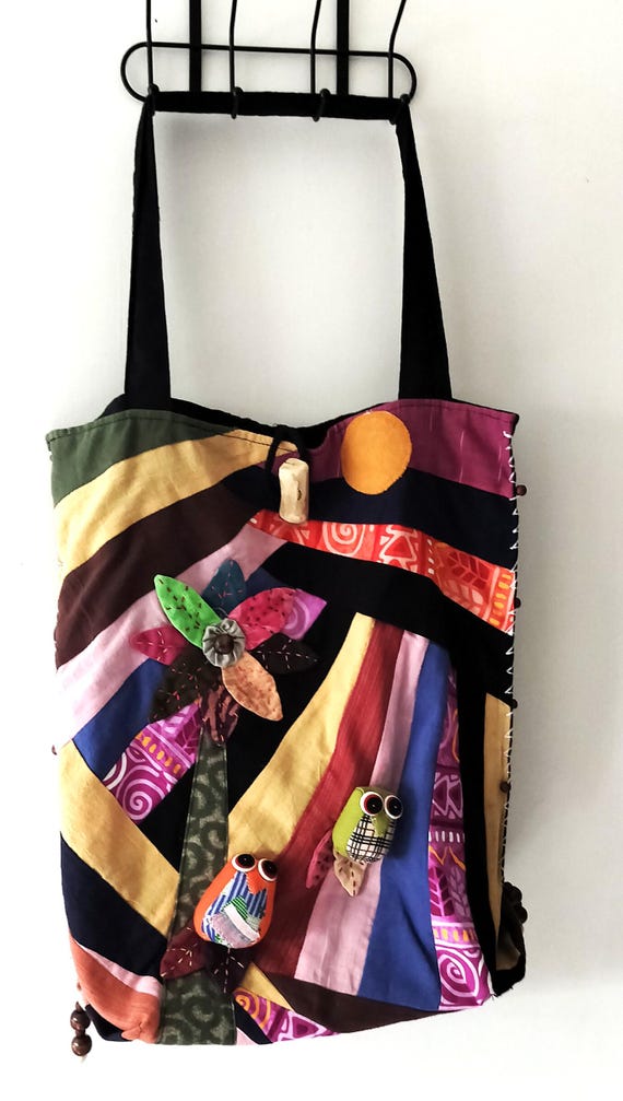 Handmade Patchwork Fabric Large "Snug Bugs" Tote … - image 15