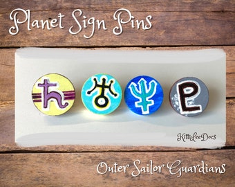 Handpainted Pins - Outer Sailor Planet Signs - Set of 4