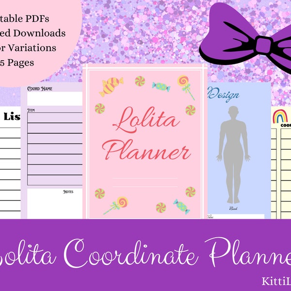 Lolita Coordinate Planner - Printable PDF - 5 Color Variations - 25 Pages - Fashion Planner