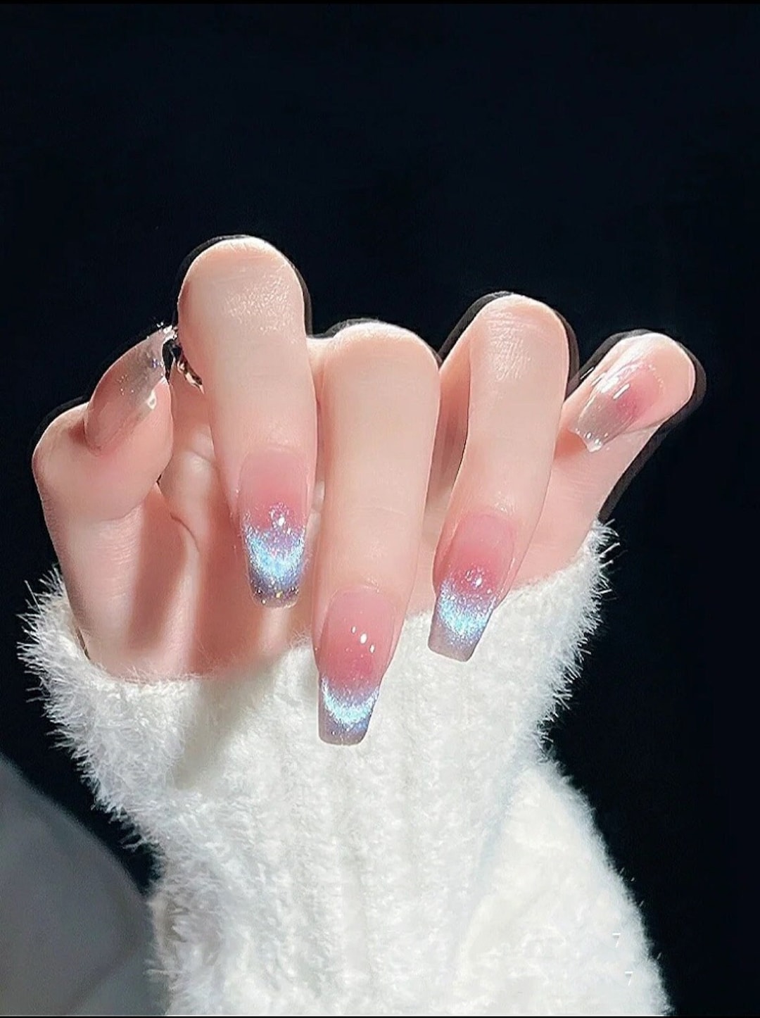 Cute Pink Blush Blue Ins Cateye Glitter Nails Handmade Etsy