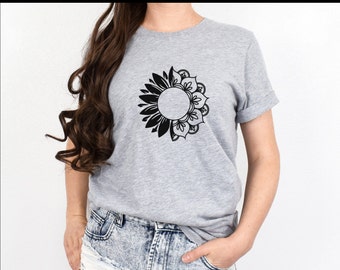 Tee Tournesol - Tee Mandala - Chemises d’automne mignonnes - T-shirts graphiques d’automne - Tee d’automne pour femmes - Tee d’automne actif