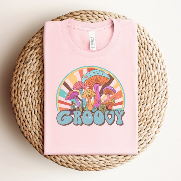 Groovy Hippie Tee, Boho gifts, Mushroom Shirt, Retro Sunset Shirt, Vintage Vibes tee, Retro Style shirt, Old School Tee, Shroom Shirt,